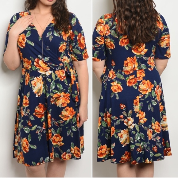 Dresses & Skirts - LAST 1! SIZE 2X! NAVY FLORAL PRINT PLUS SIZE DRESS